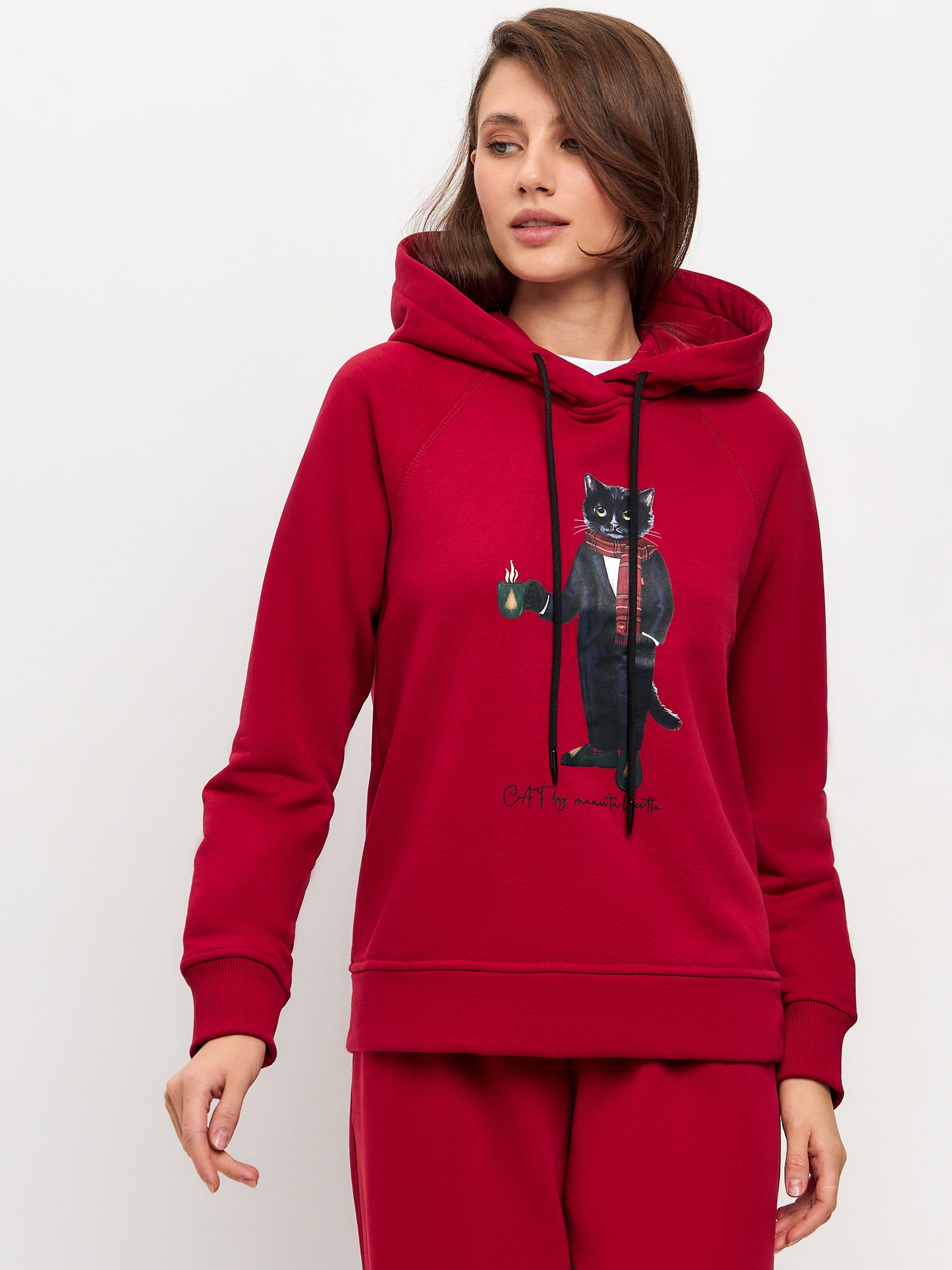 New Year set: red sports chic women's suit over-hoodie and sweatpants New Year