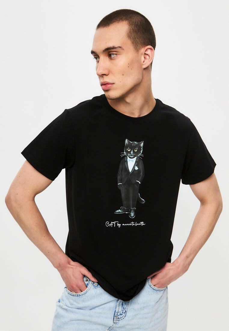 Black Printed T-shirt GROOM CAT Maniita Lacitta.