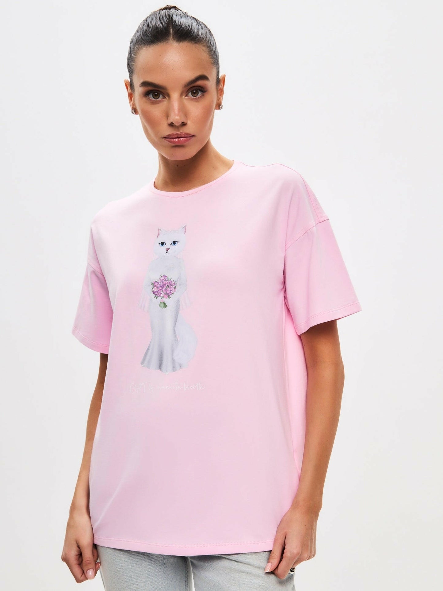 Pink Printed T-shirt BRIDE CAT Maniita Lacitta.