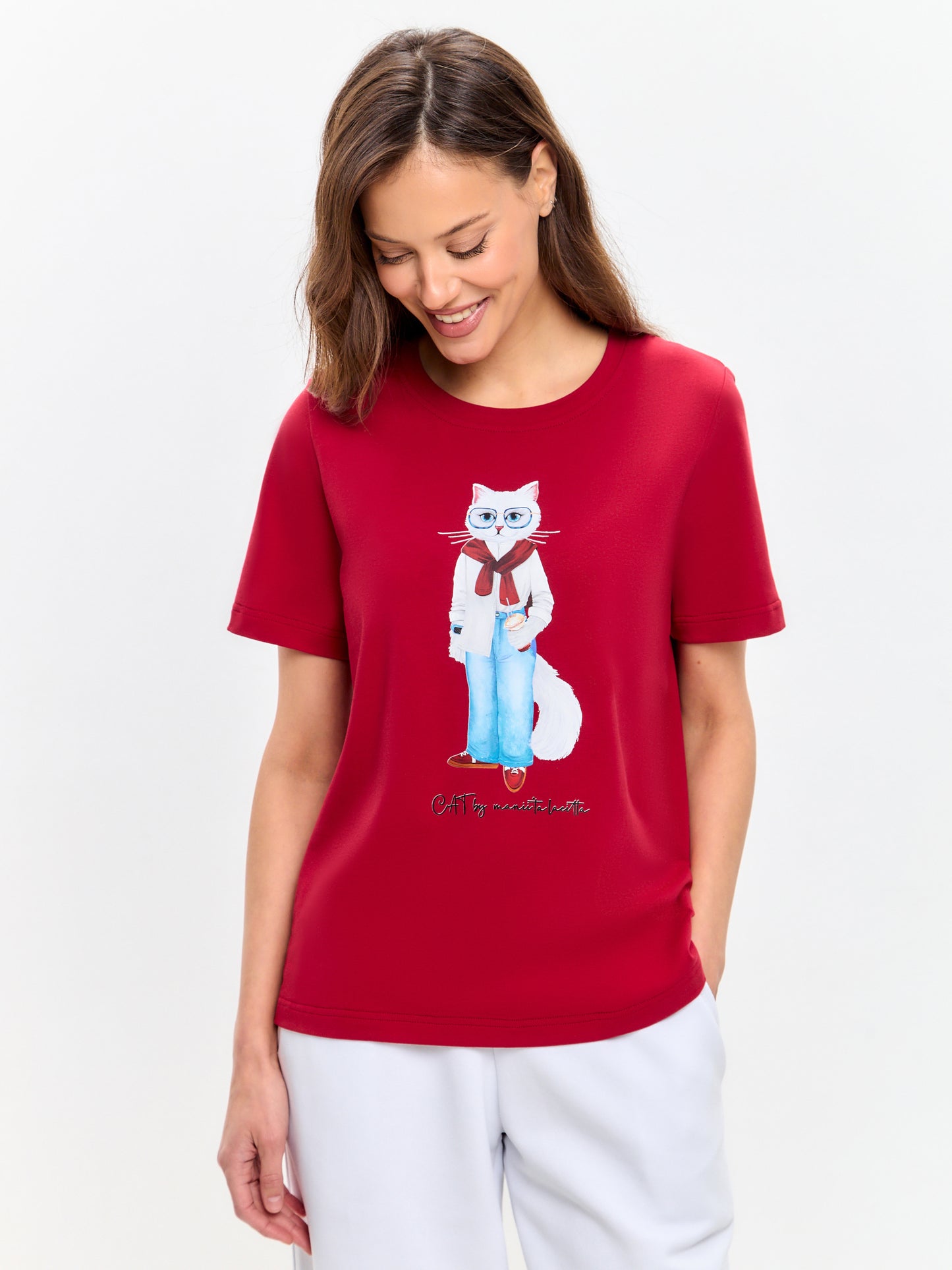 Red Printed T-shirt COFFEE CAT