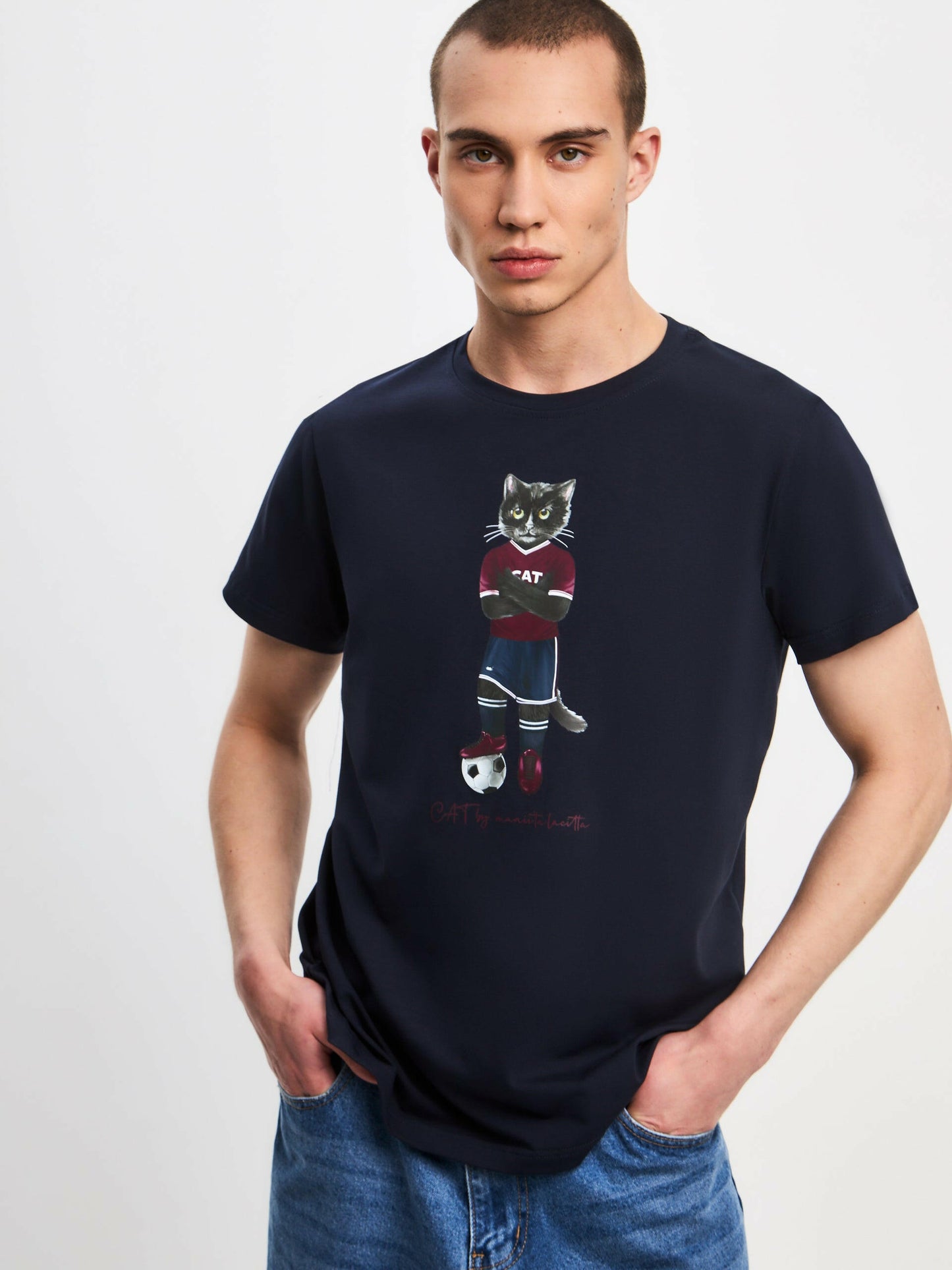 Blue Printed T-shirt FOOTBALL CAT Maniita Lacitta.