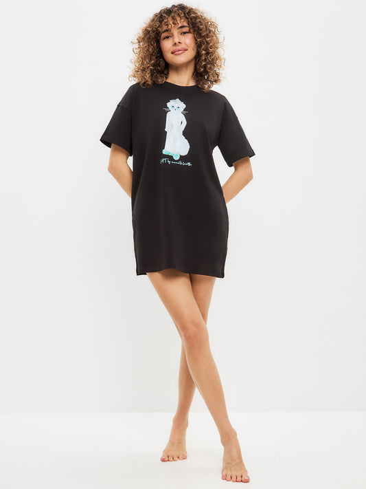 Black Printed oversized T-shirt SPA CAT