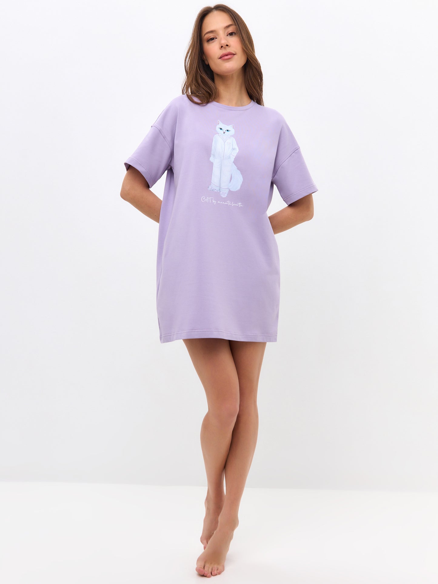 Purple Printed oversized T-shirt PAJAMAS CAT