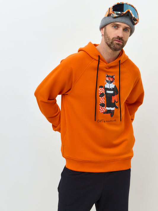 Orange Printed Hoodie SNOWBOARD CAT