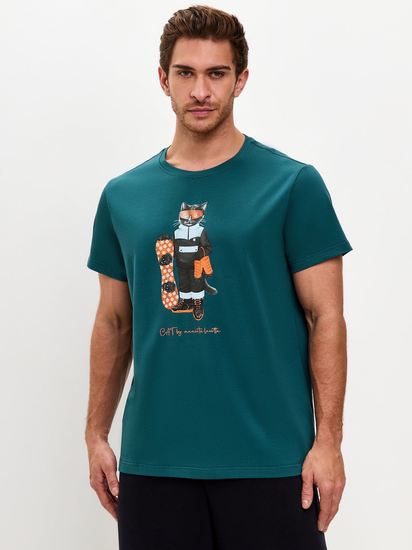 Blue Printed T-shirt SNOWBOARD CAT