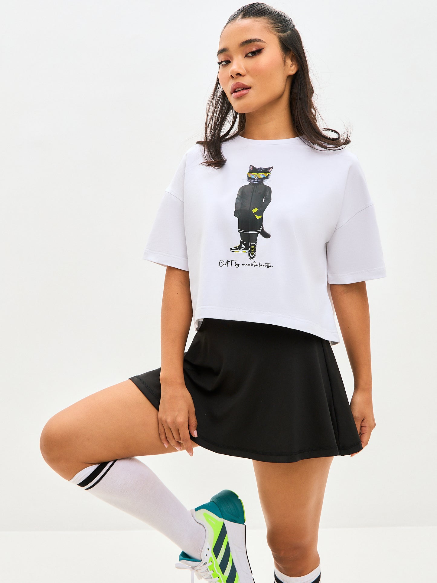 White Printed short oversized T-shirt SPORT CAT