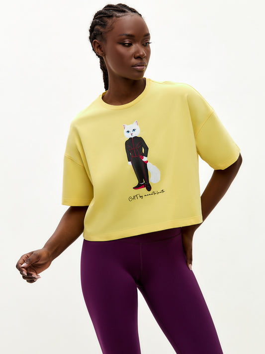 Yellow Printed short oversized T-shirt SPORT CAT