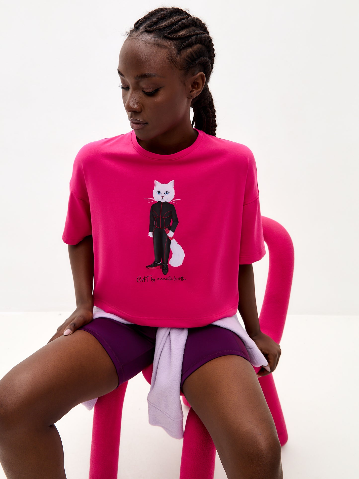 Pink Printed short oversized T-shirt SPORT CAT