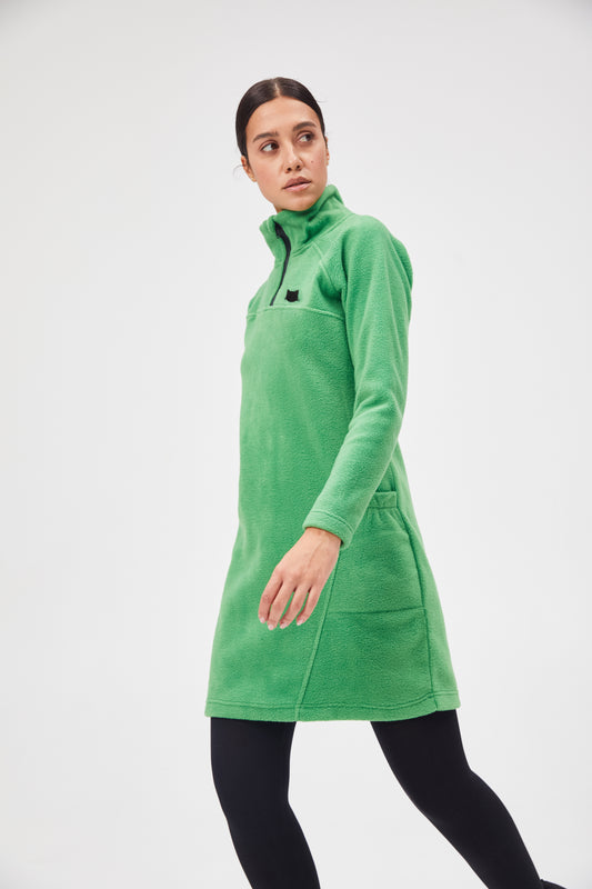 Green Fleece dress CATDREFLEES - XS / Green / Oversized - Fleece (recycled)