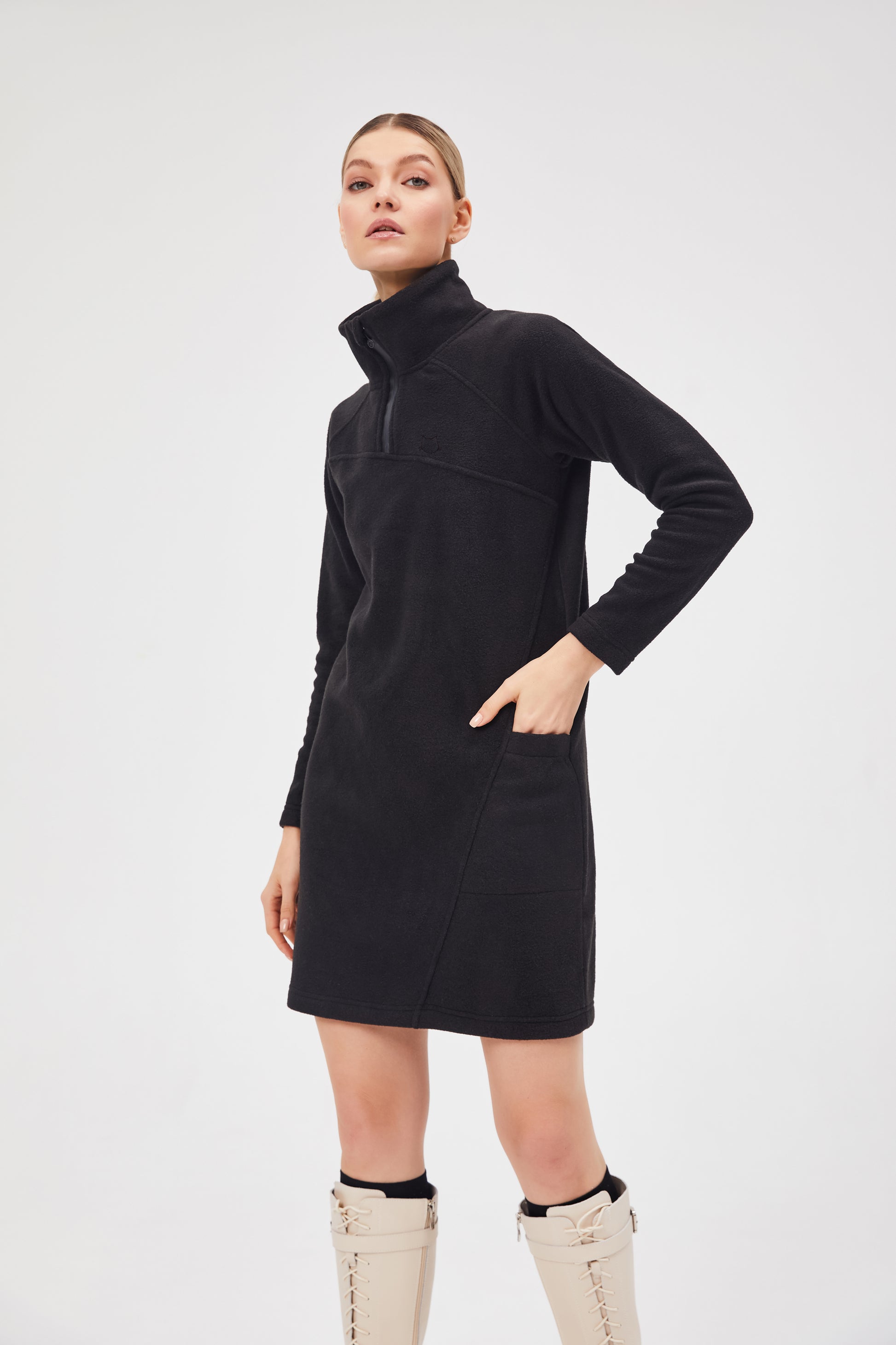 Black Fleece dress CATDREFLEES - XS / Black / Oversized - Fleece (recycled)