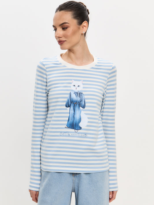 Blue Printed Longsleeve DENIM CAT - XS / Blue / Regular - Shirt & Striped shirt