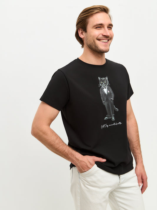 Black Printed T-shirt GROOM CAT