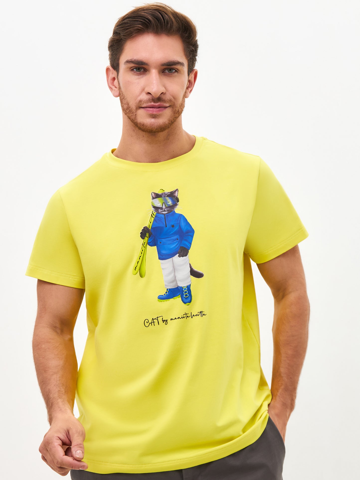 Schwarz bedrucktes T-Shirt SPORT CAT