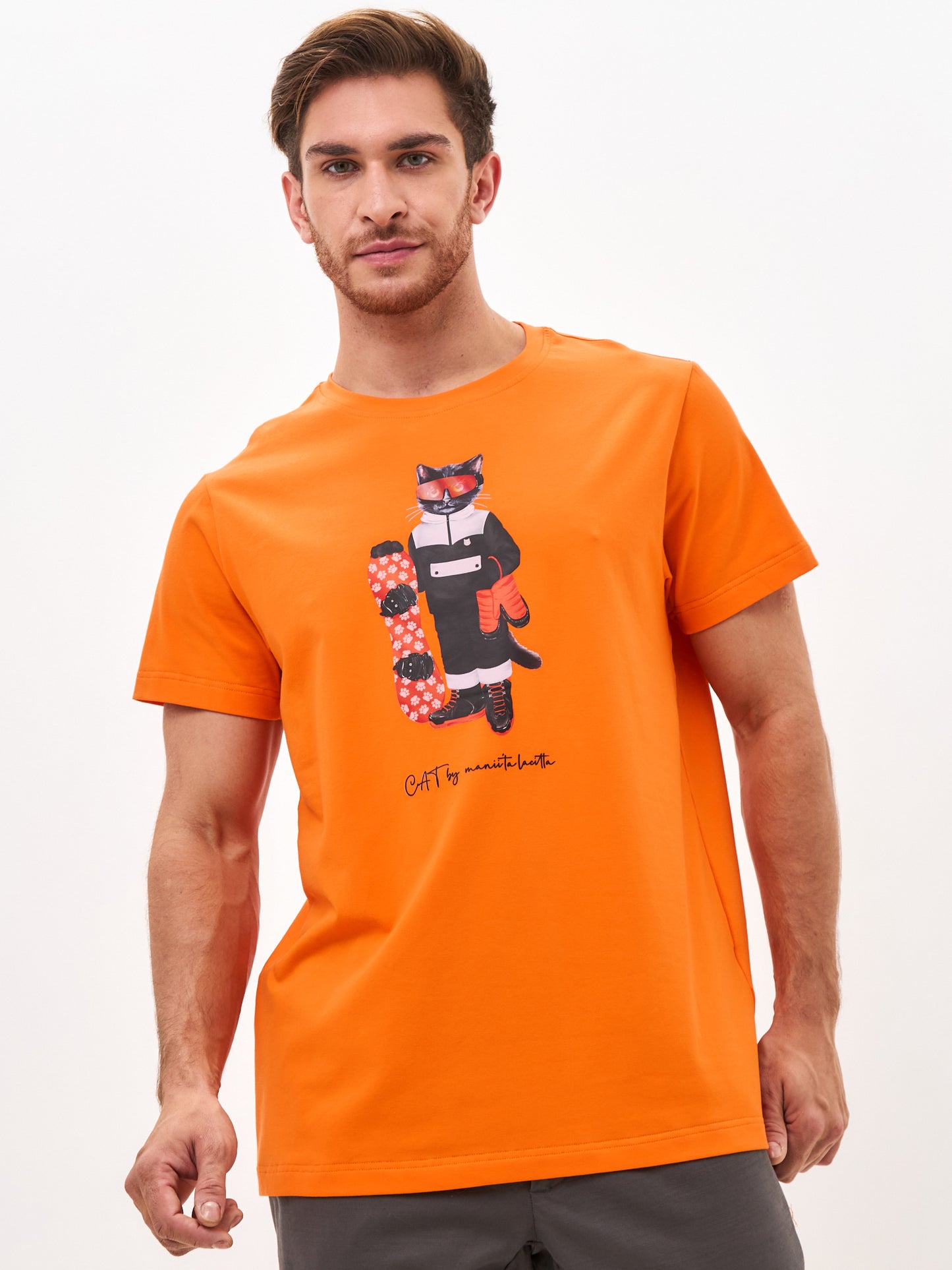 Orange Printed T-shirt SNOWBOARD CAT - T-shirt