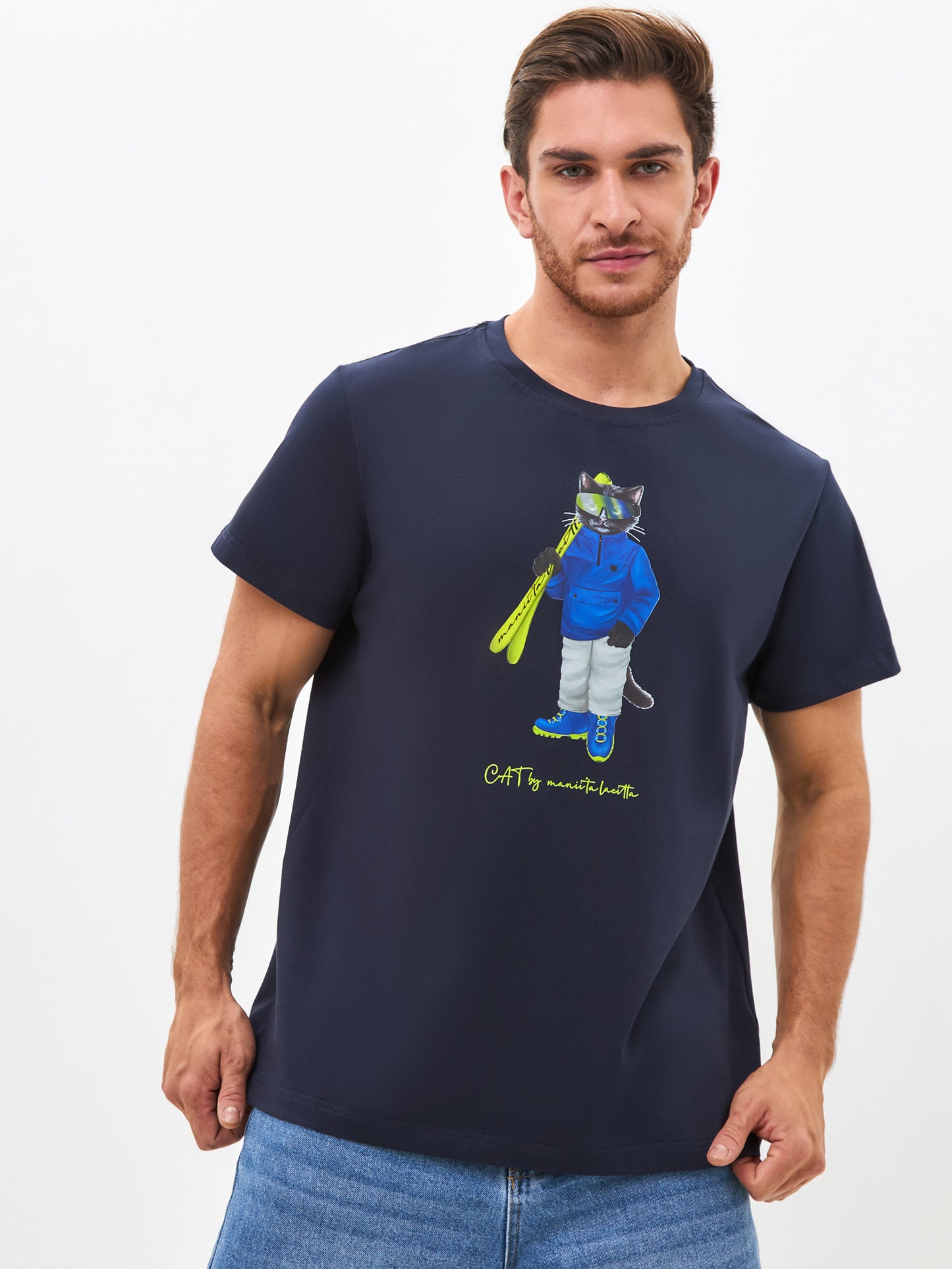 Blue Printed T-shirt SKI CAT