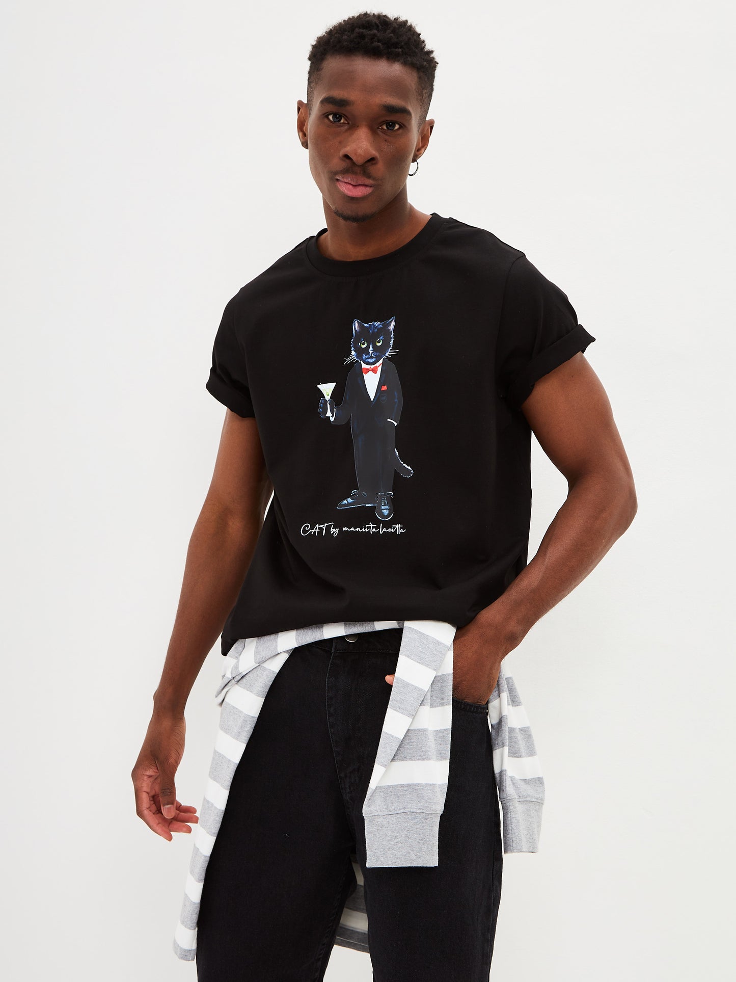 Black Printed T-shirt DANDY CAT - S / Black / Regular - T-shirt