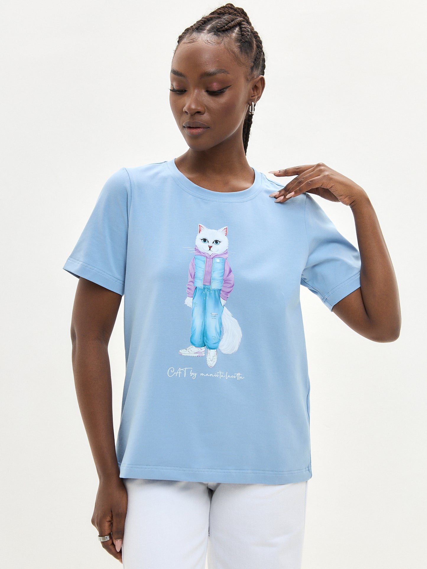 Blue Printed T-shirt WALKING CAT