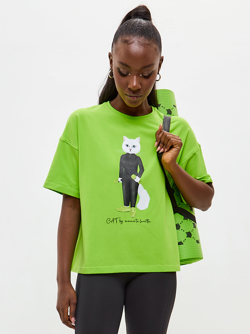 Green Printed short oversized T-shirt SPORT CAT - XS / Green / Oversized - T-shirt