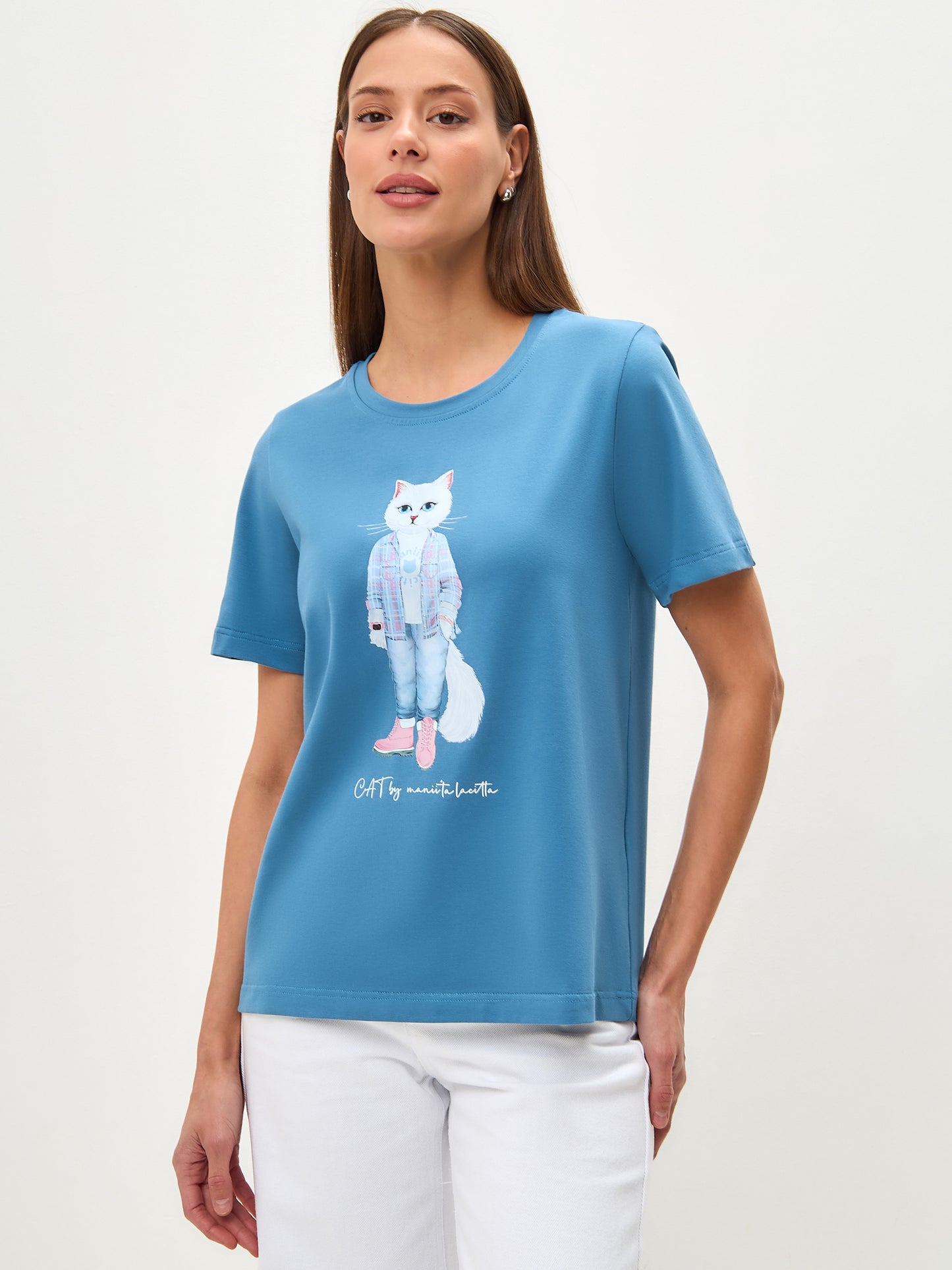 Blue Printed T-shirt COUNTRY WHITE CAT