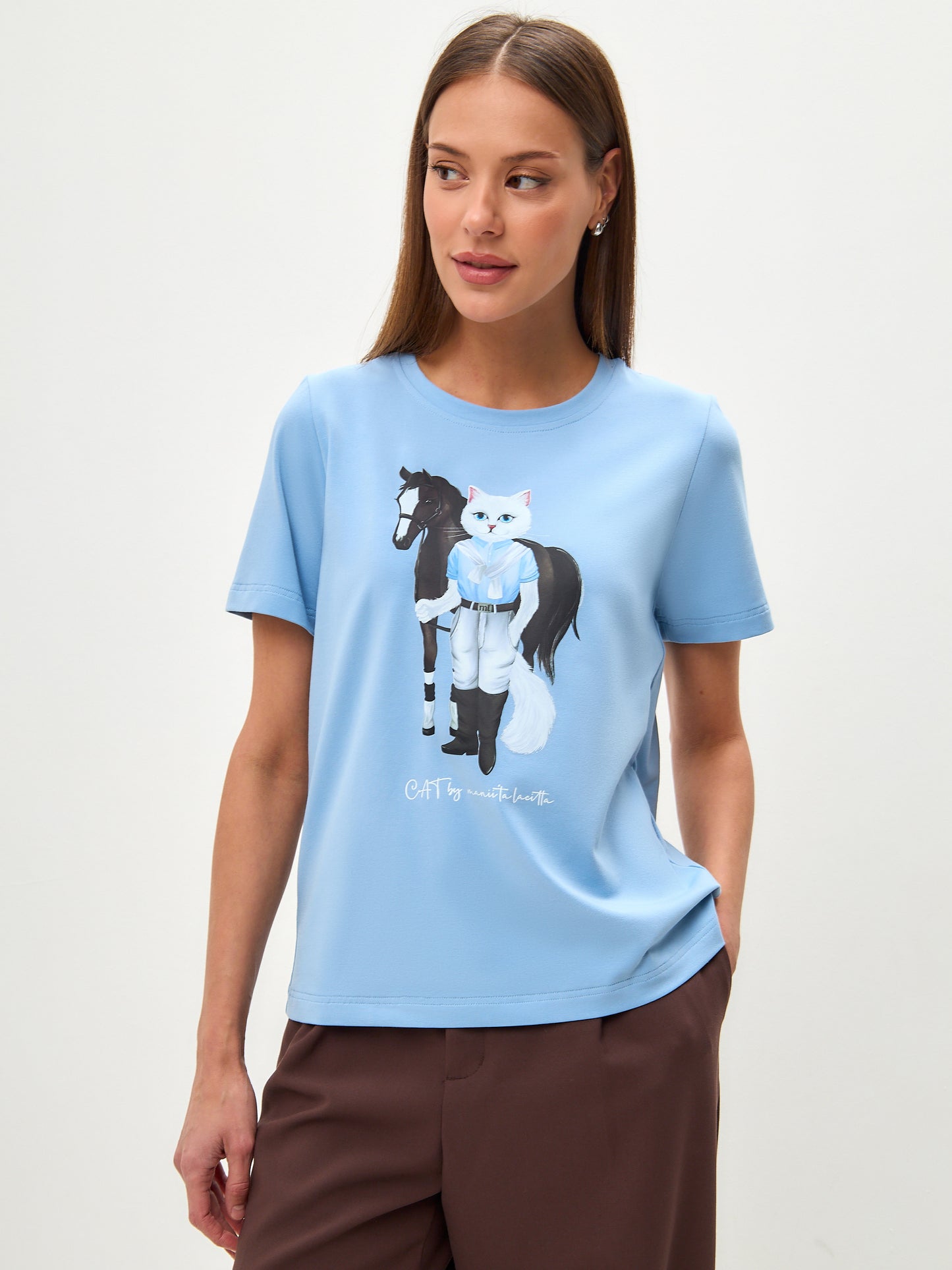 Blue Printed T-shirt RIDER CAT - XS / Blue / Regular - T-shirt