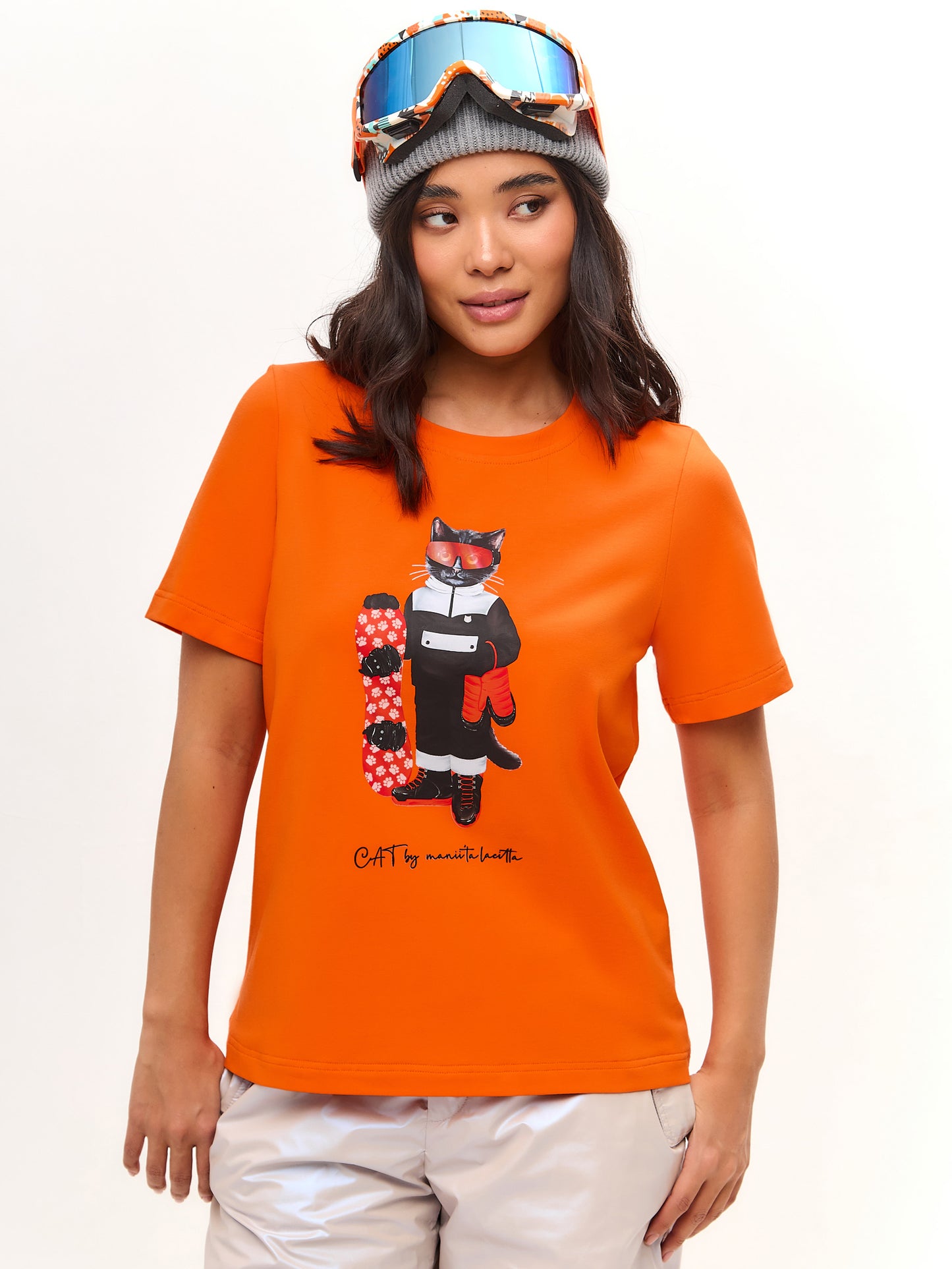 Orange Printed T-shirt SNOWBOARD CAT