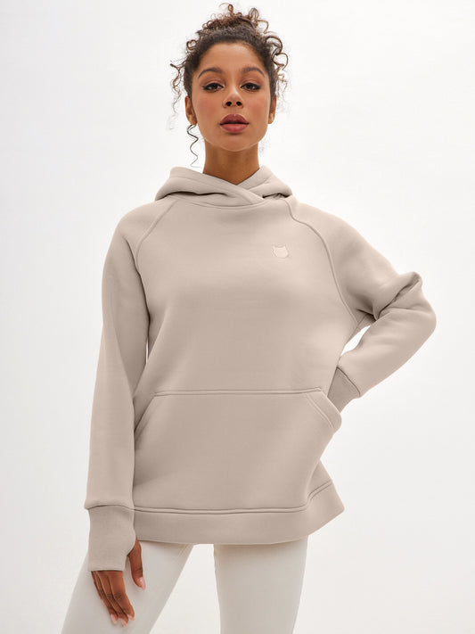 Beige Hoodie warmed women's Embroidery CATHEATER