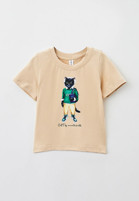 Beige Printed T-shirt SCHOOL CAT