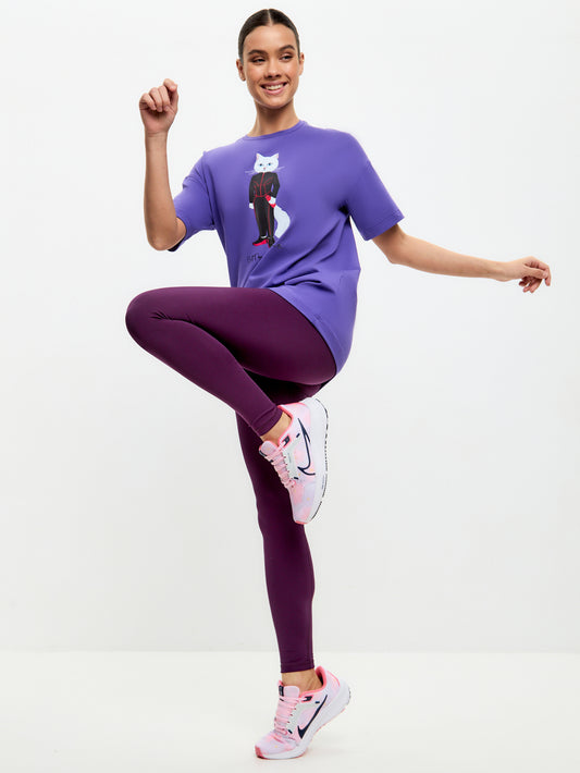 SPORT set: Purple women's leggins and t-shirt with Cat print