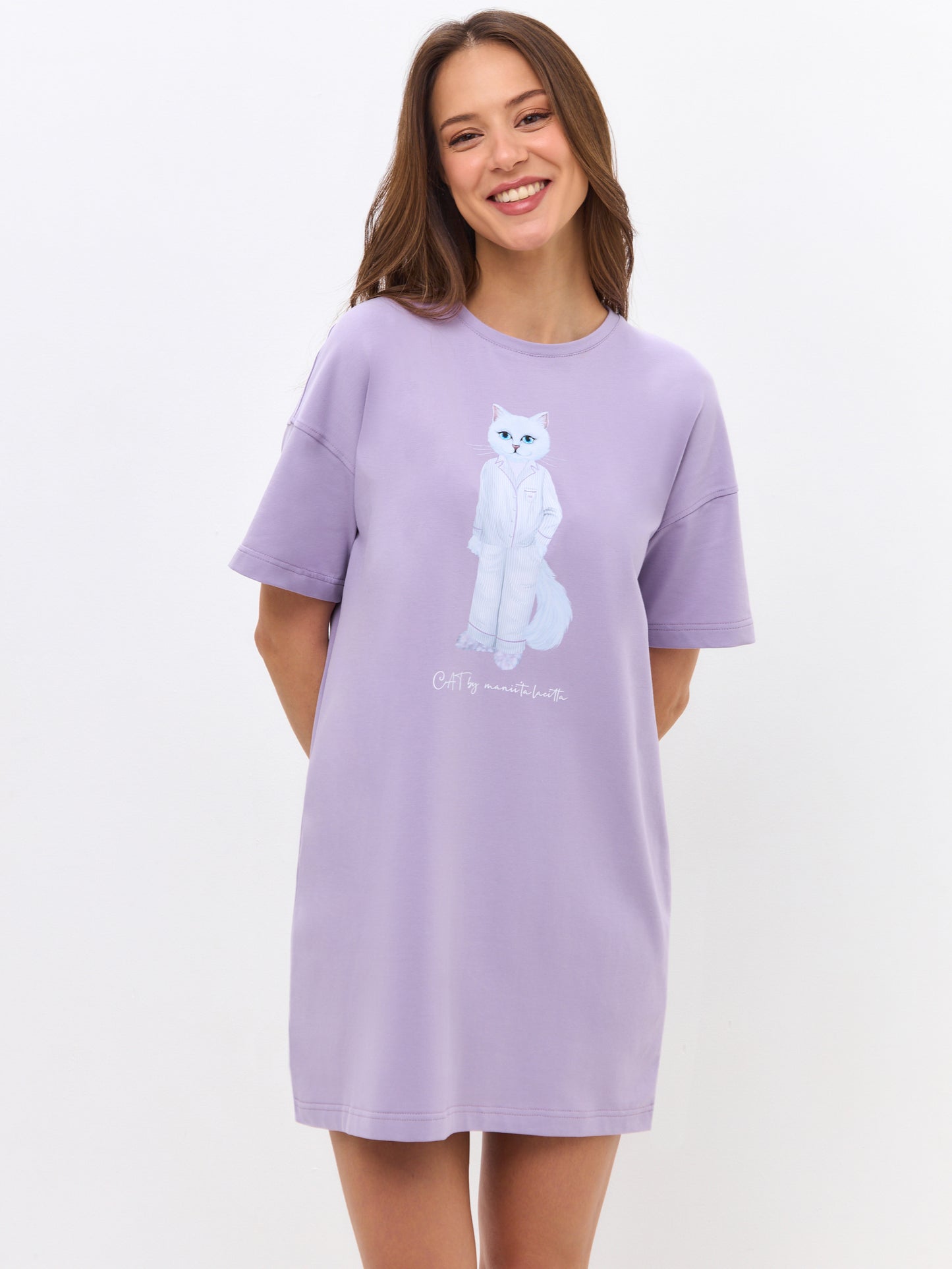 T-shirt oversize imprimé violet PYJAMAS CAT