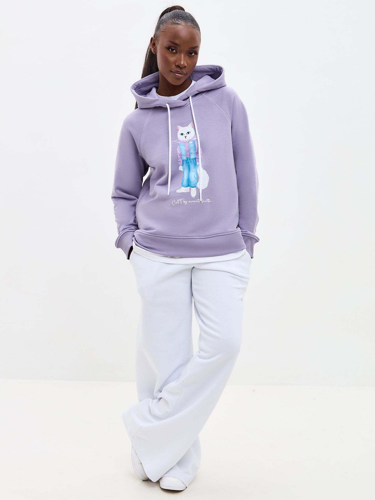 Purple Printed Hoodie WHITE COUNTRY CAT