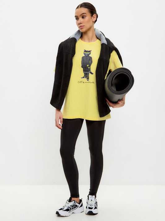 SPORT set: leggins and yellow printed oversized T-shirt SPORT CAT