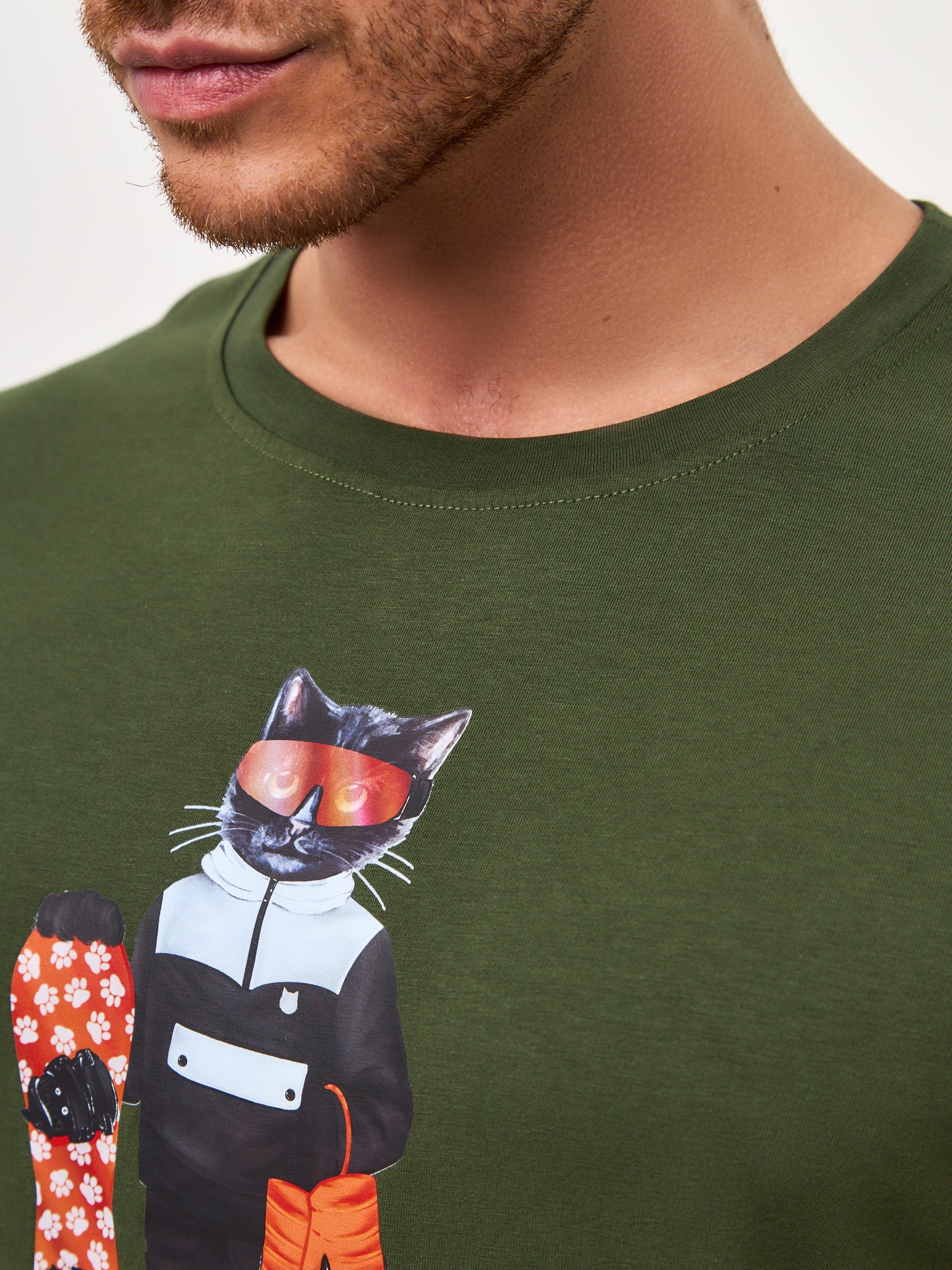 Khaki Printed T-shirt SNOWBOARD CAT