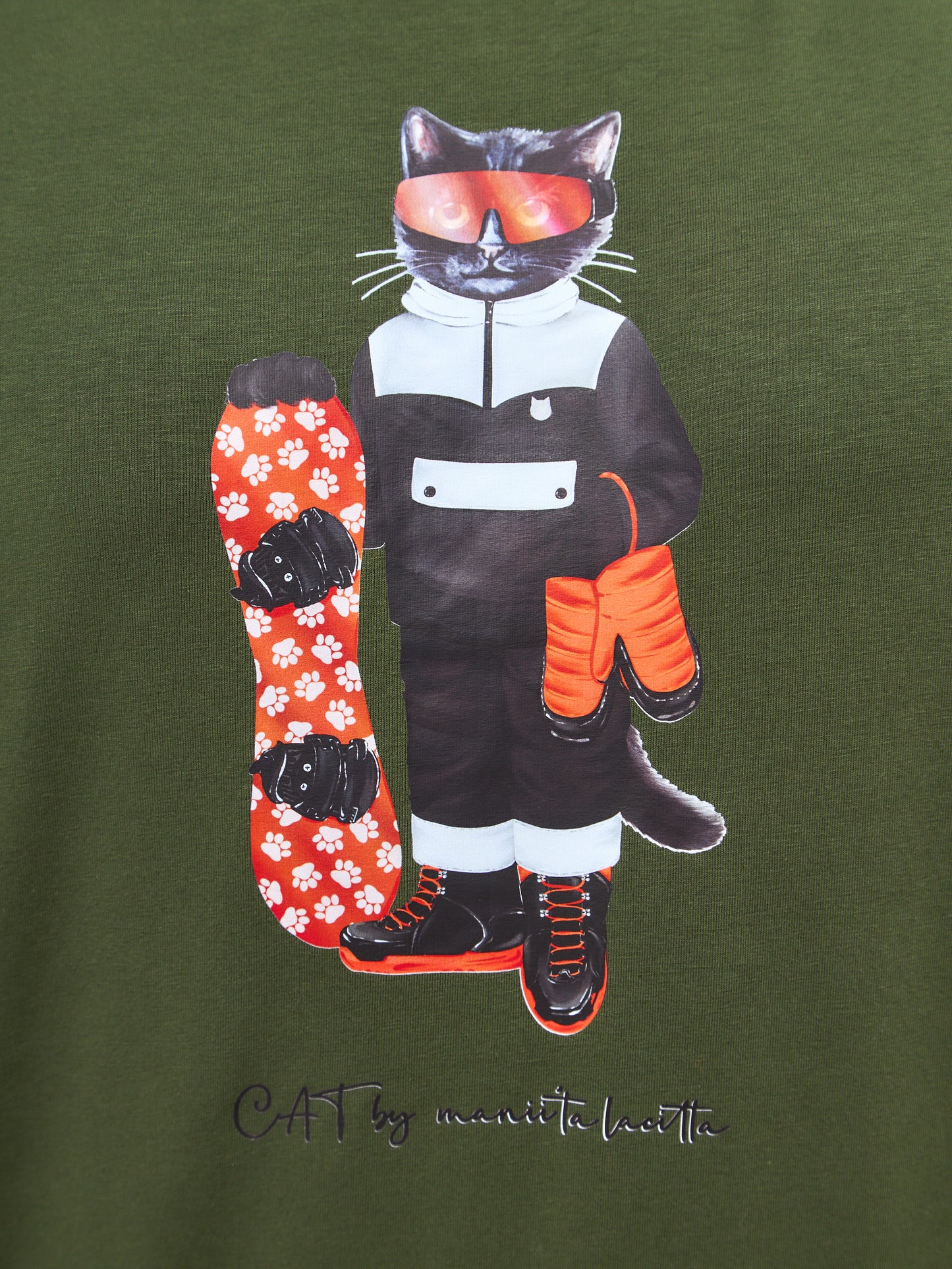 Khaki Printed T-shirt SNOWBOARD CAT