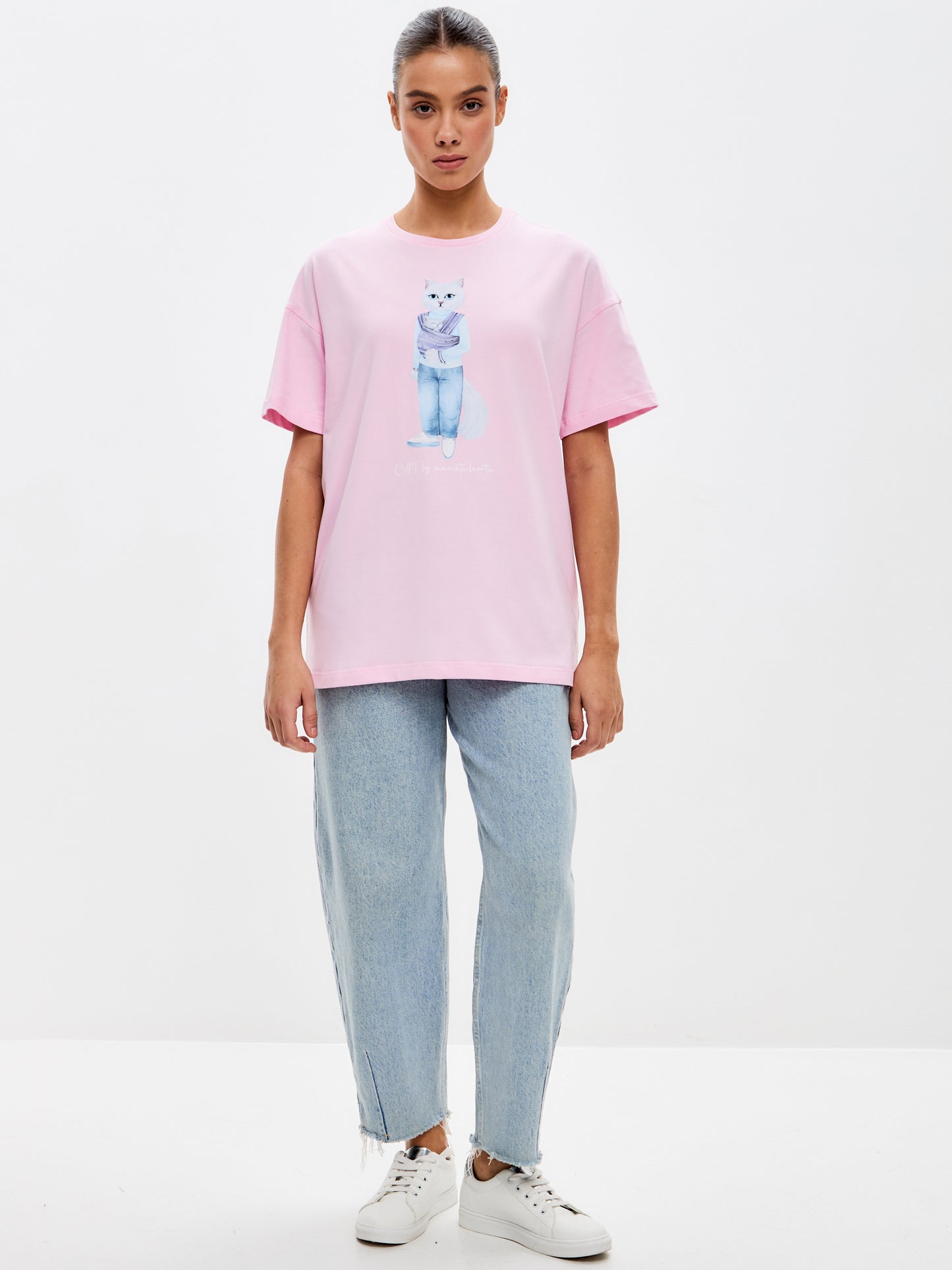 Pink Printed T-shirt MOTHER CAT - T-shirt