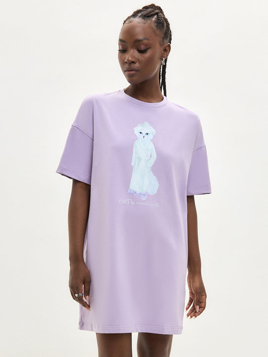 Purple Printed oversized T-shirt SPA CAT