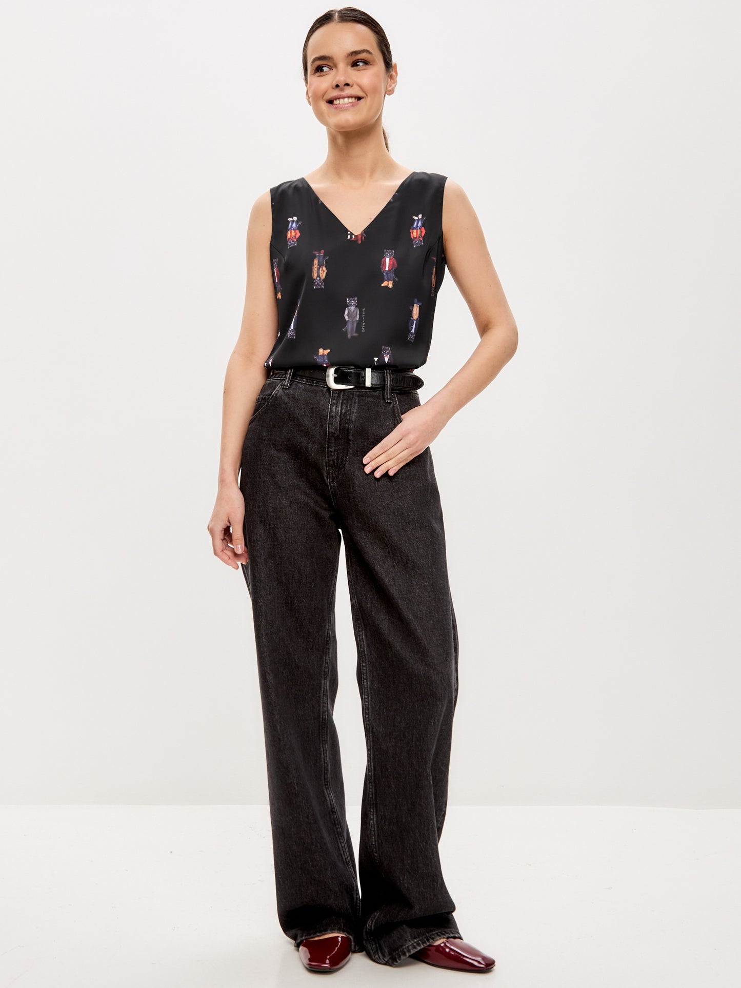 Black Silk Top CAT - Silk top