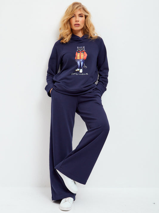 Set: sports chic suit navy with a Cat print Sport Casual Cat