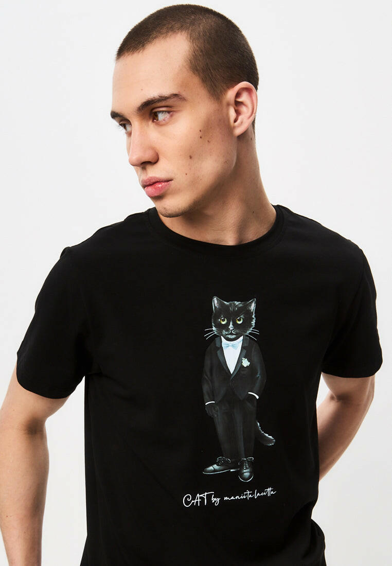 Black Printed T-shirt GROOM CAT Maniita Lacitta.