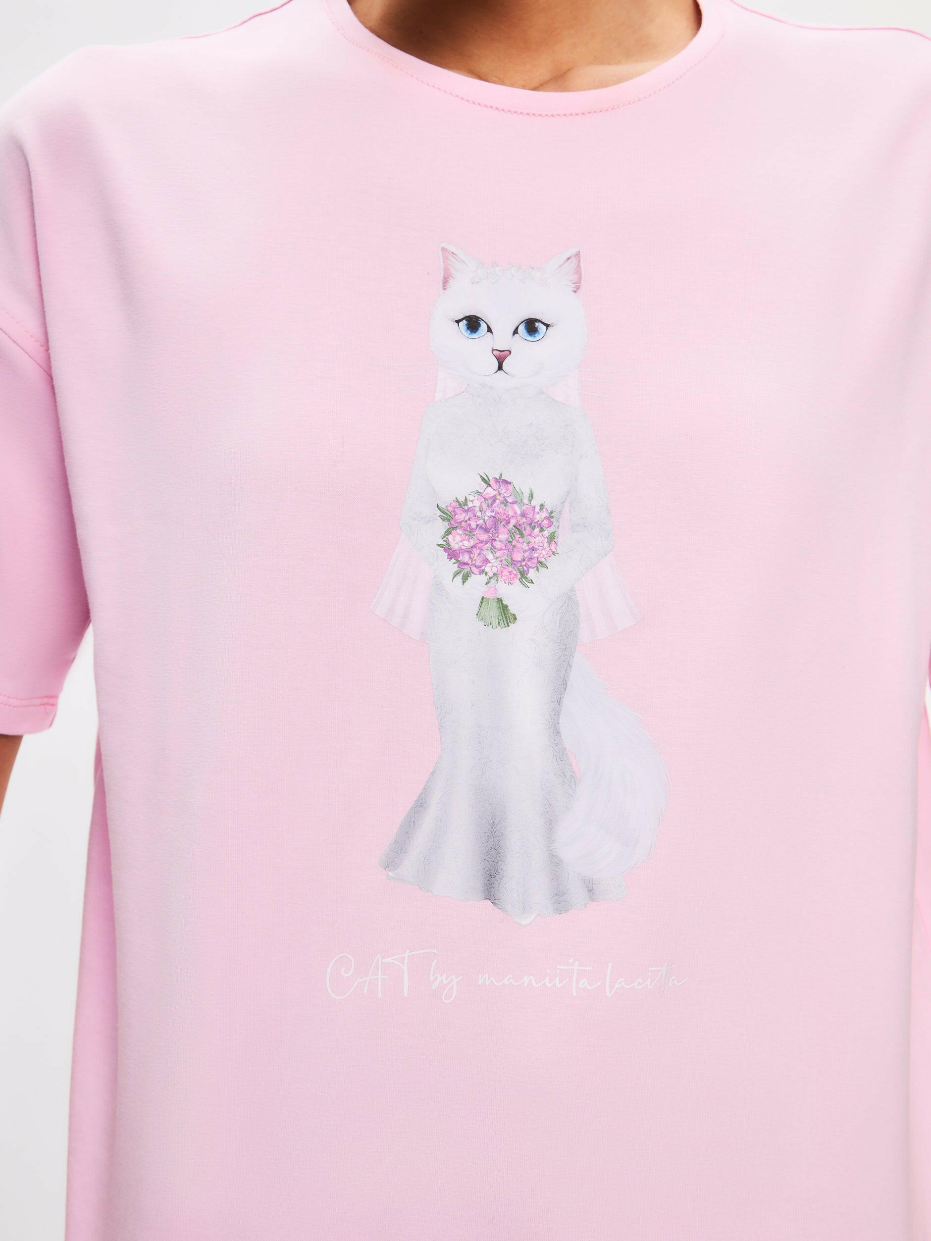 Pink Printed T-shirt BRIDE CAT Maniita Lacitta.