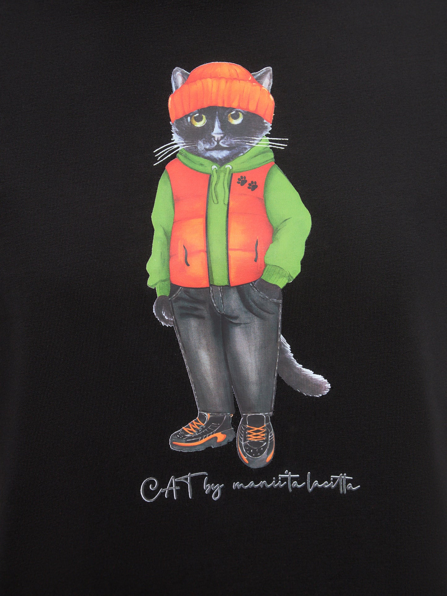 Black Printed T-shirt HOODIE CAT