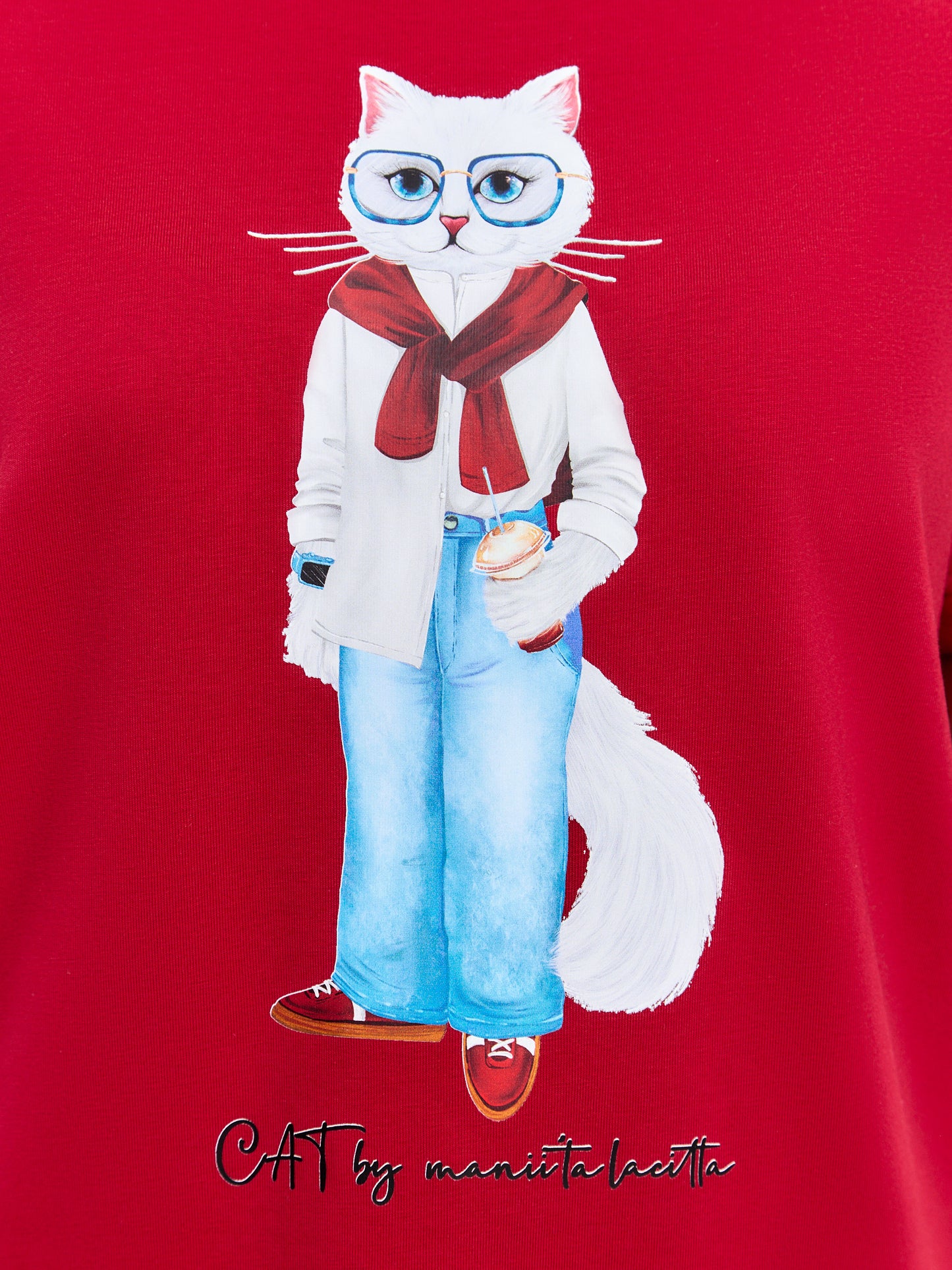 Red Printed T-shirt COFFEE CAT