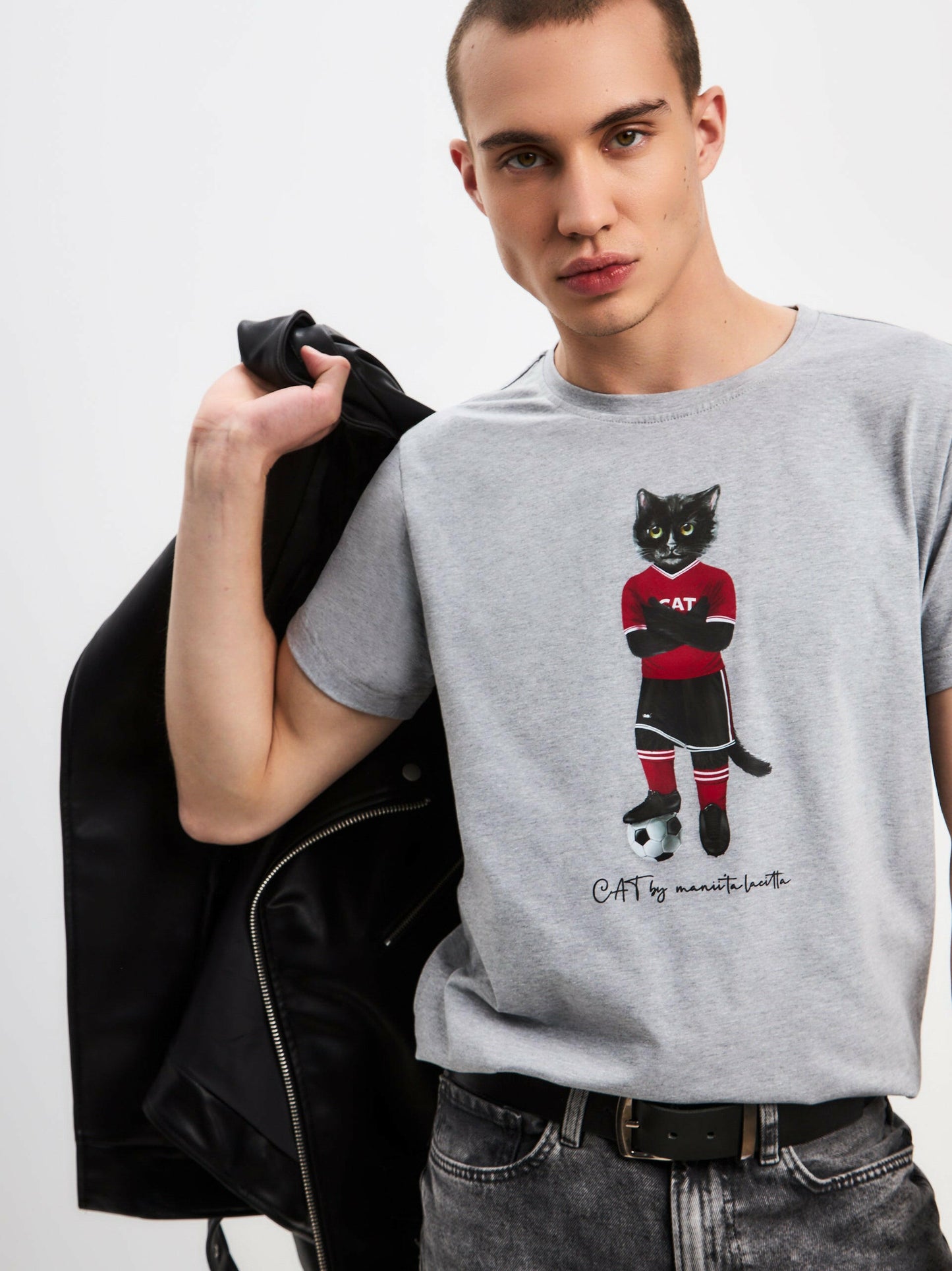 Grey Printed T-shirt FOOTBALL CAT Maniita Lacitta.