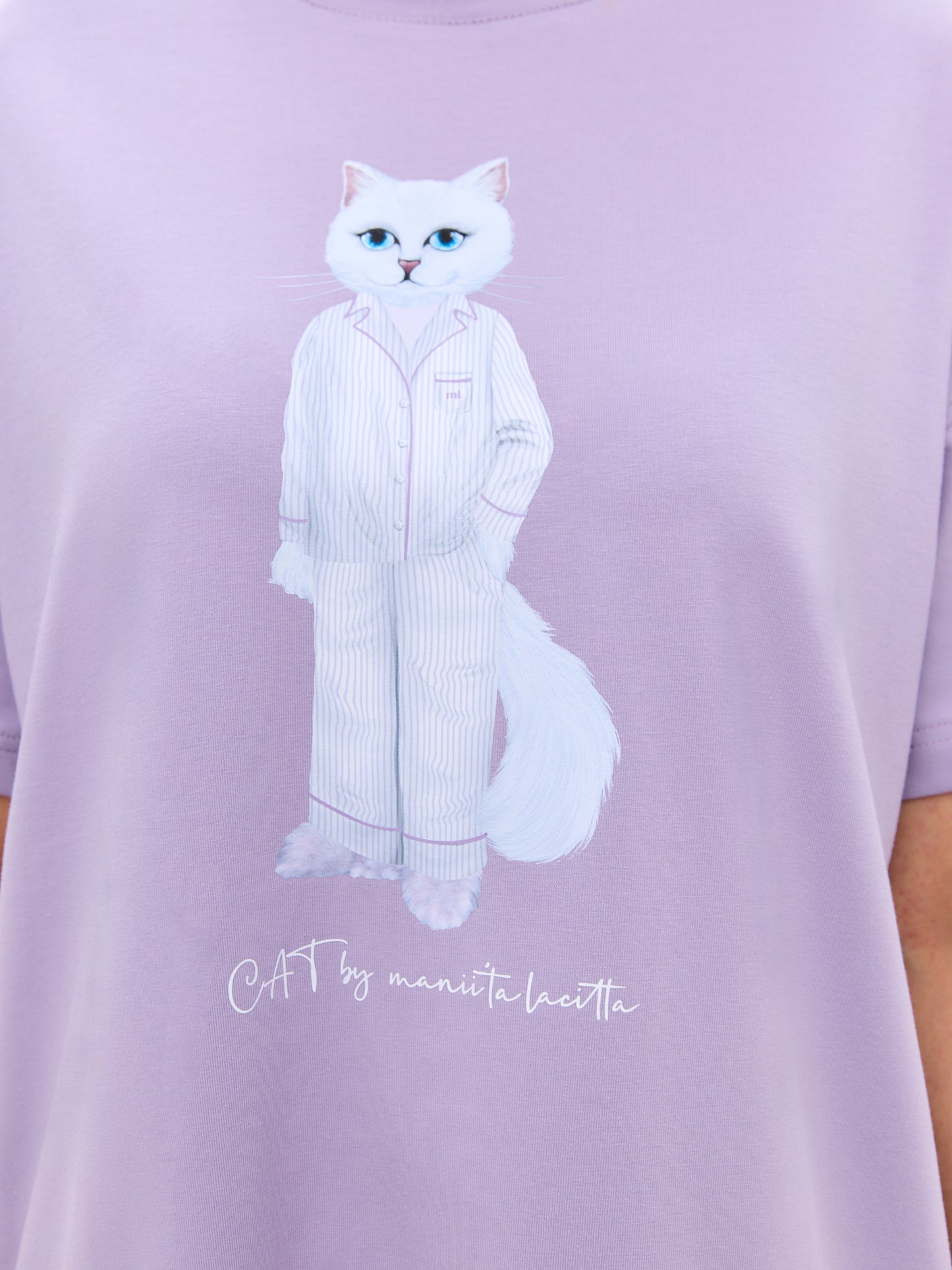 Purple Printed oversized T-shirt PAJAMAS CAT