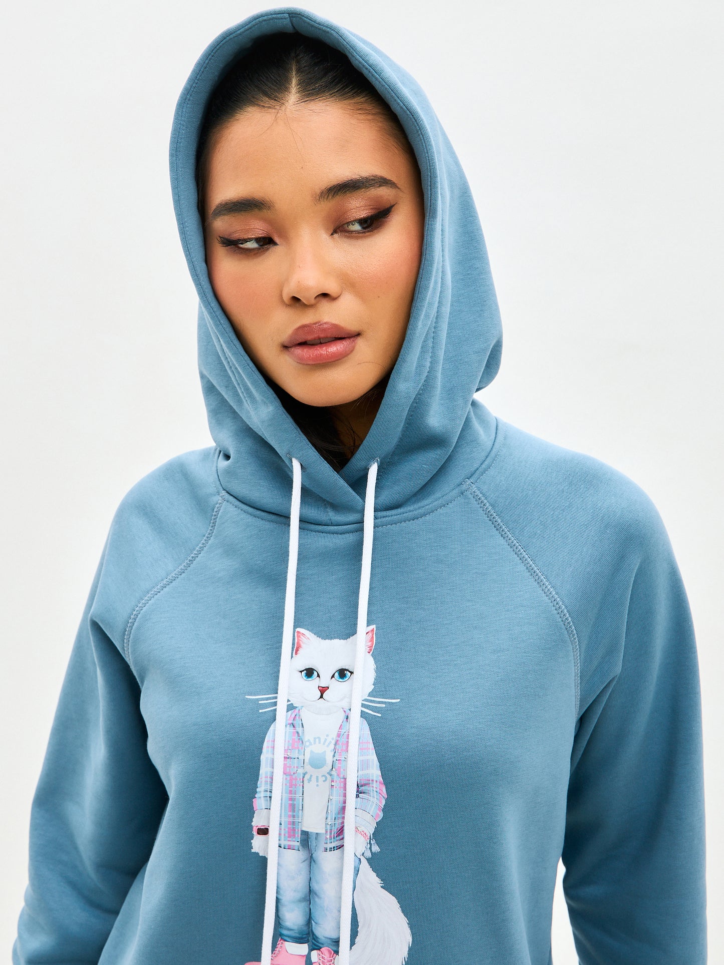 Blue Printed Hoodie WHITE COUNTRY CAT