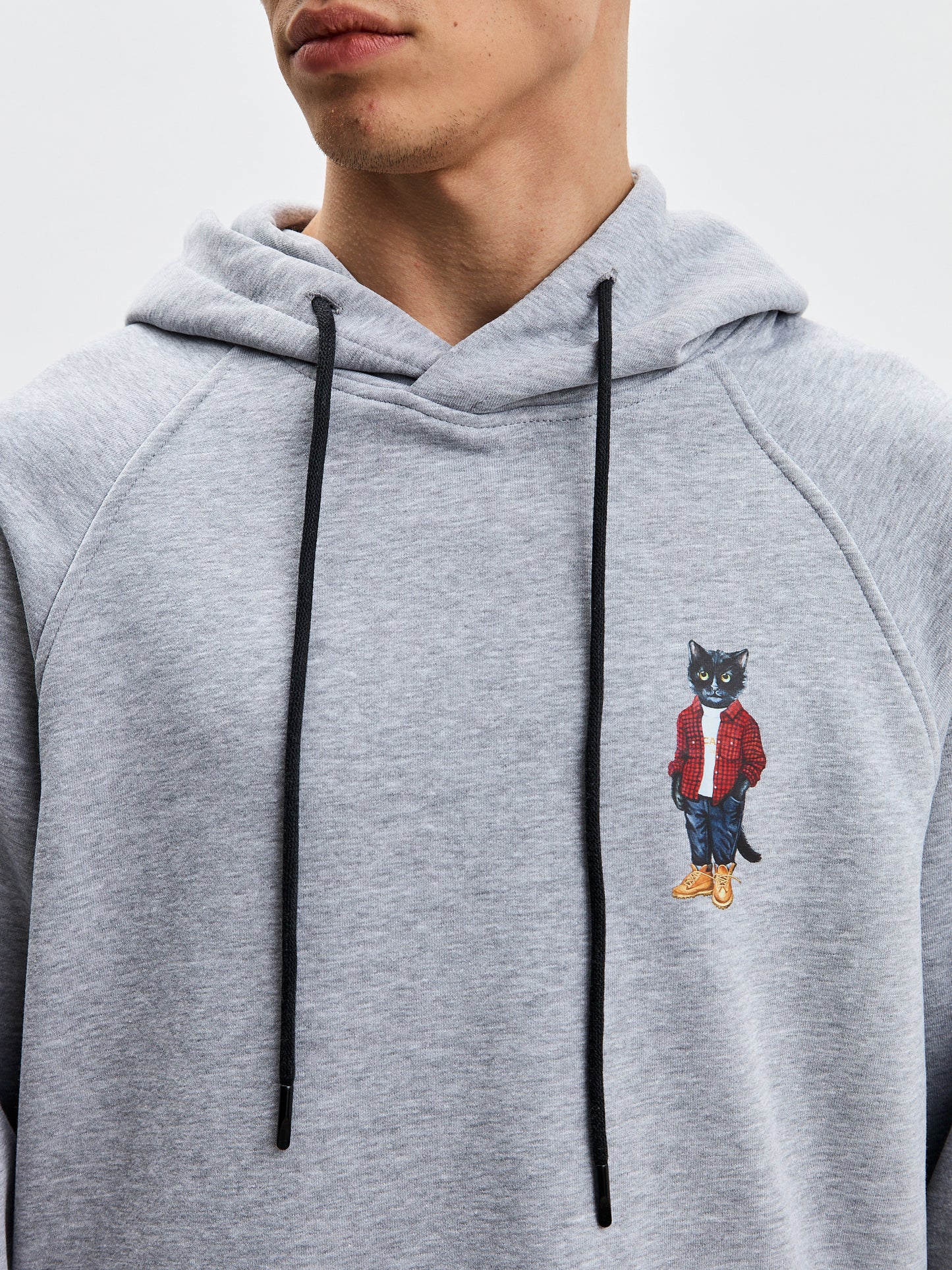 Sweat à capuche imprimé gris DANDY CAT