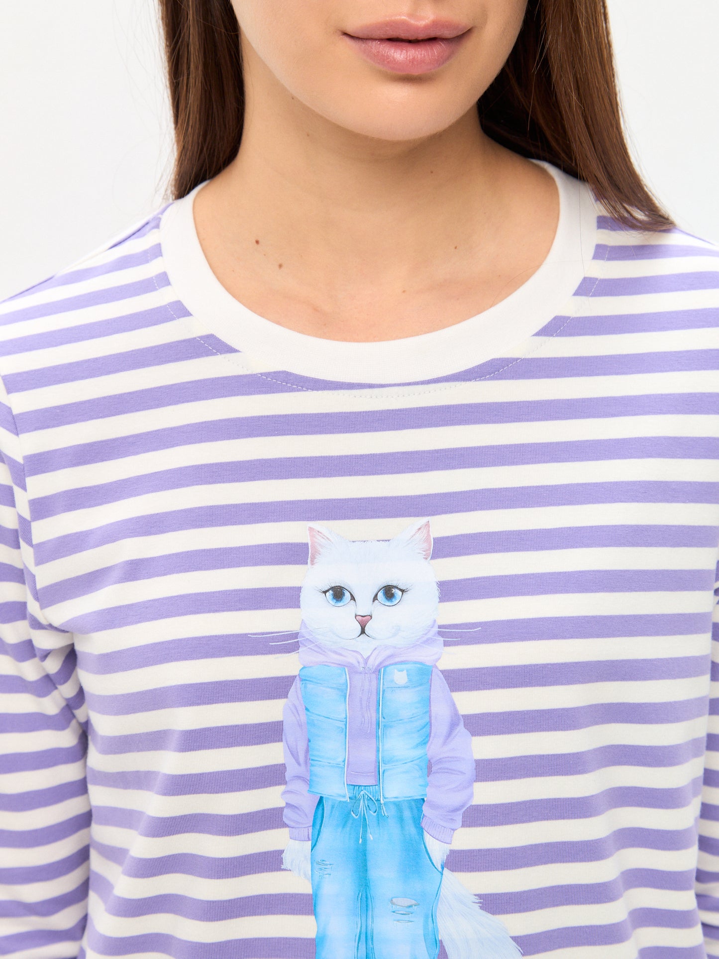 Blau bedrucktes T-Shirt DENIM CAT