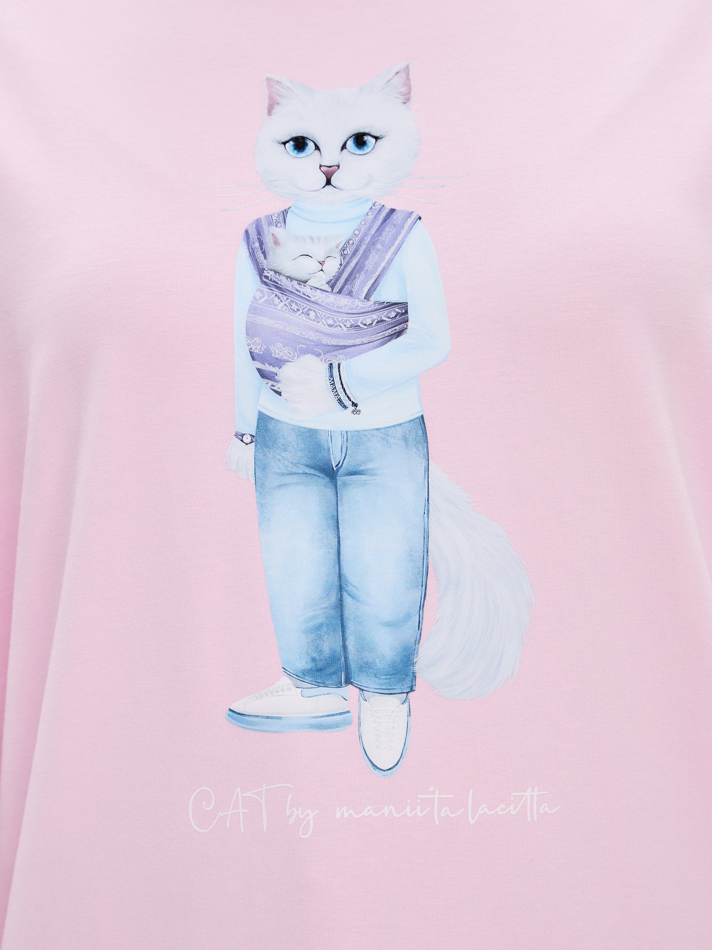 Pink Printed T-shirt MOTHER CAT - T-shirt