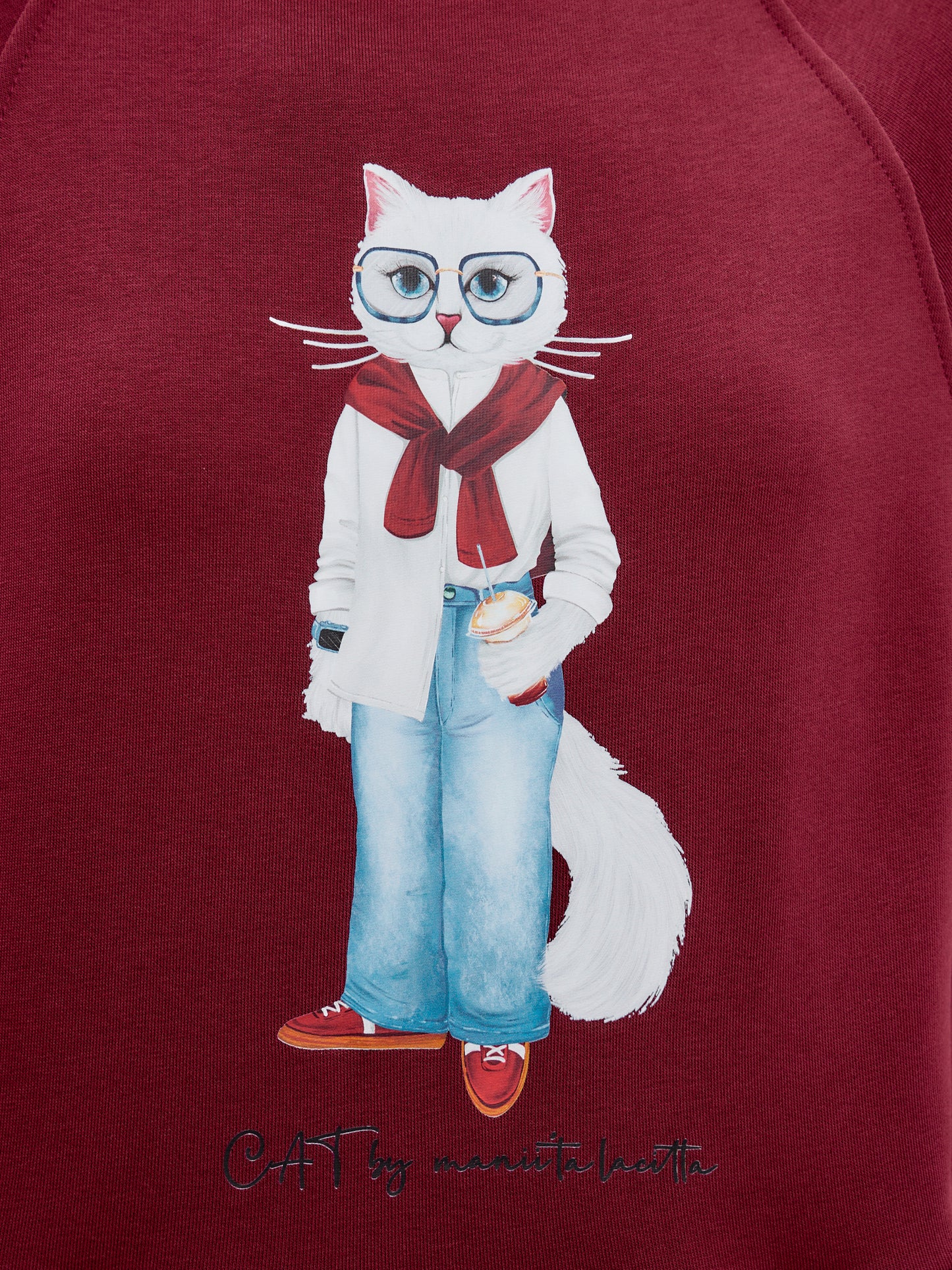 Burgundy Printed Sweatshirt COFFEE CAT