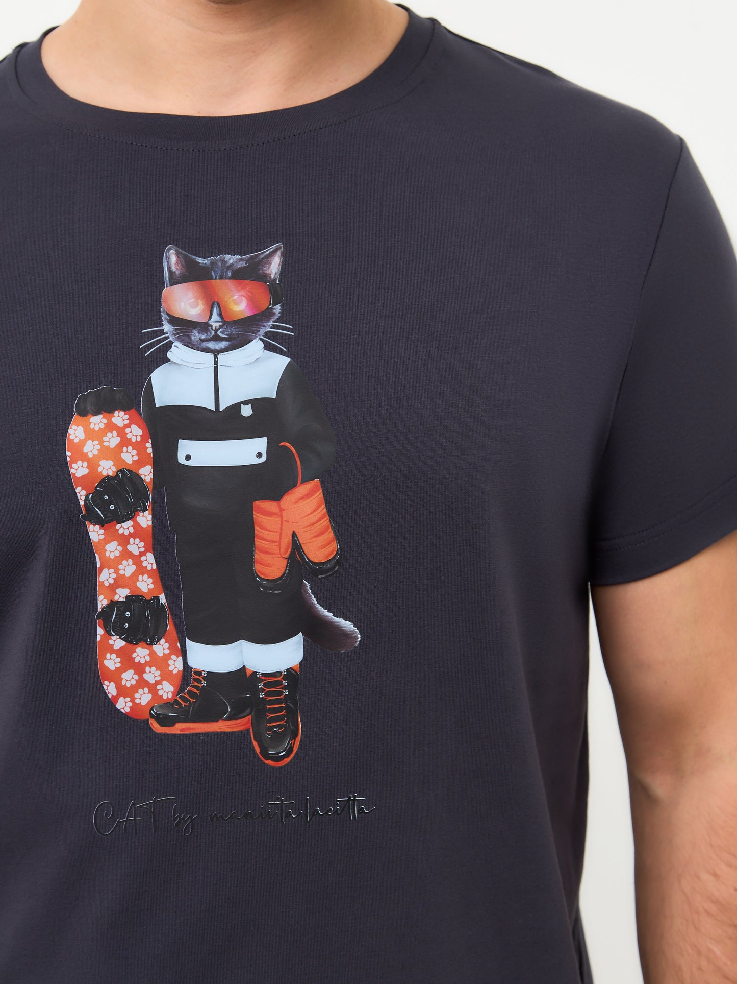 Grey Printed T-shirt SNOWBOARD CAT