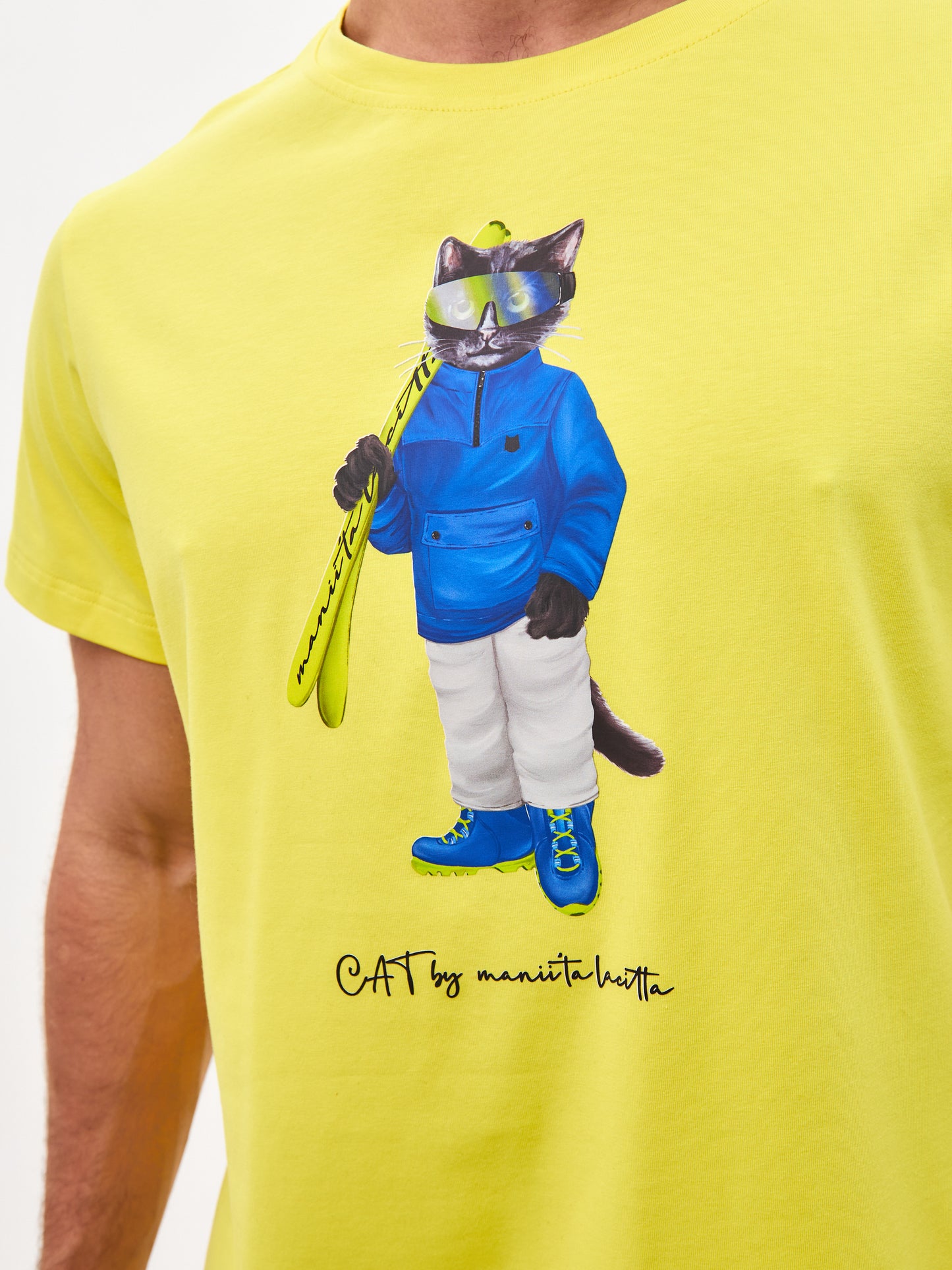 Schwarz bedrucktes T-Shirt SPORT CAT